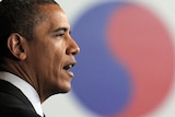 Barack Obama speaks on nuclear security, at Hankuk University of Foreign Studies in Seoul.