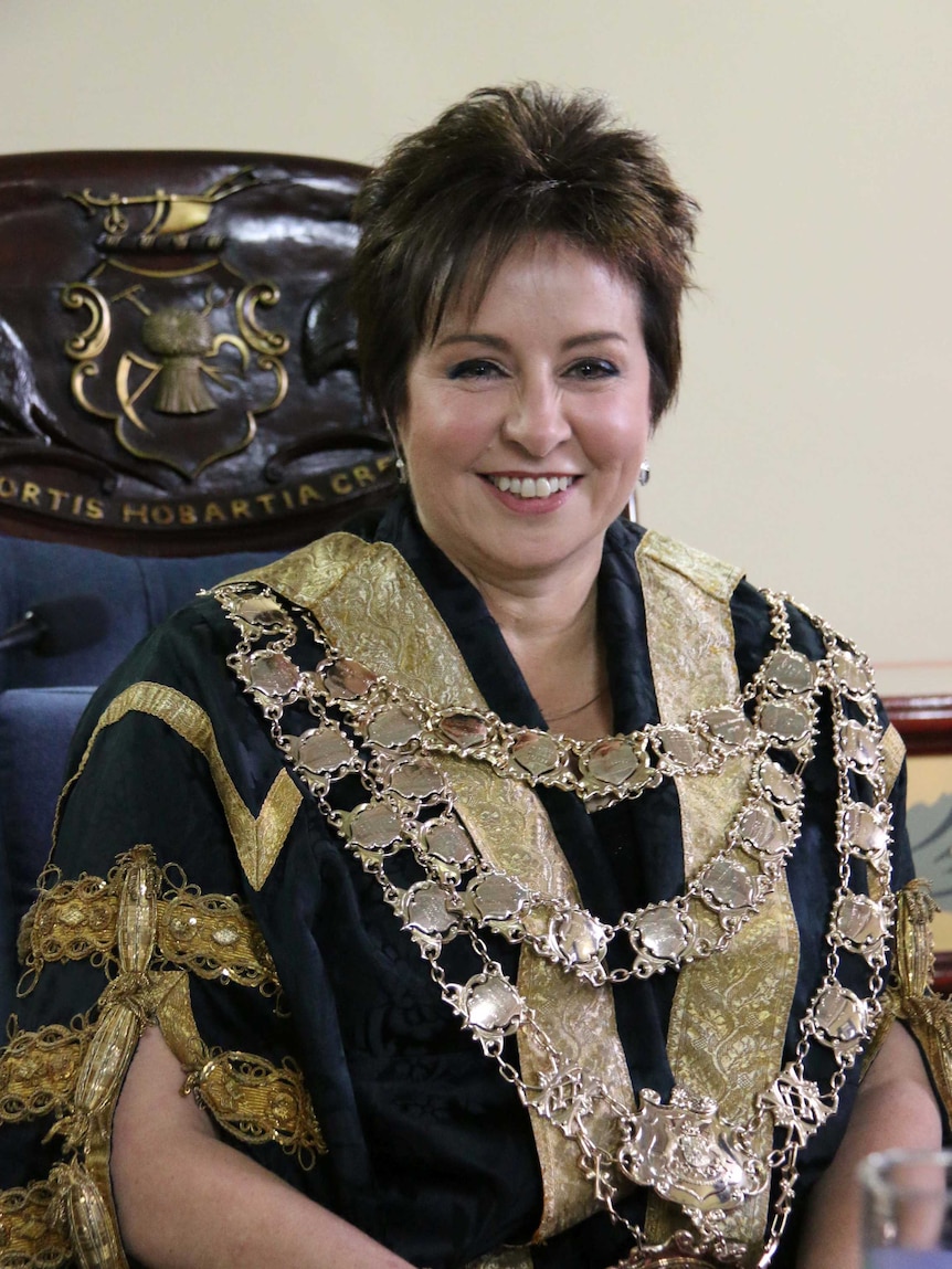 Hobart Lord Mayor Sue Hickey in ceremonial chains and robe.