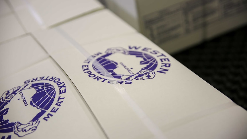 A goat and sheep processor and export company's logo on a goat meat cardboard box