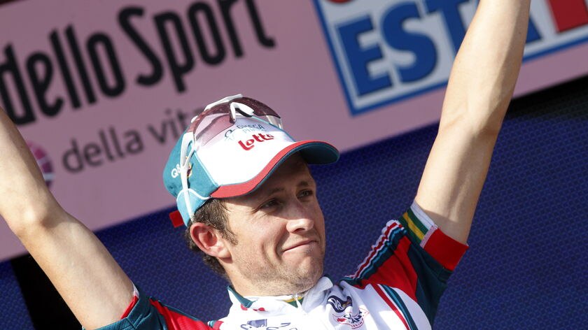 Maiden win: Matthew Lloyd celebrates after winning the sixth stage from Fidenza to Marina di Carrara.