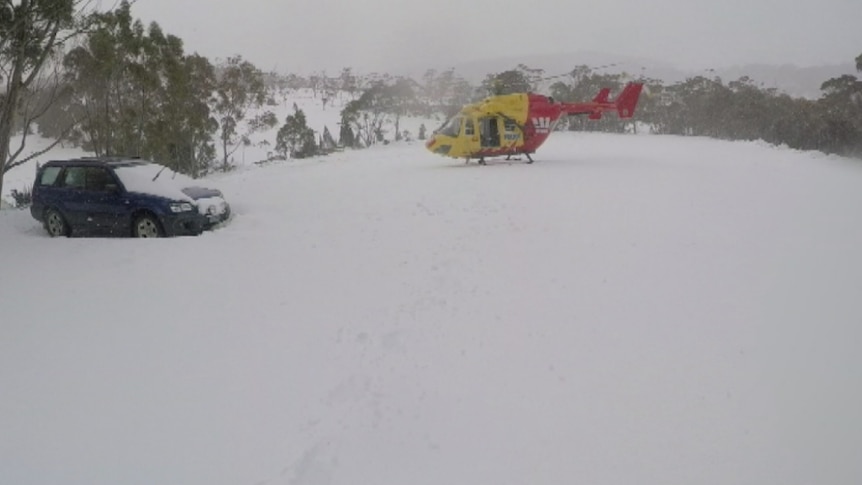 Tasmanian rescue helicopter in snow
