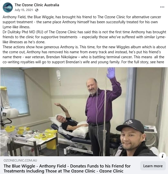 Anthony Field lying on bed at clinic
