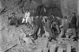 An historic photograph of miners underground at Kalgoorlie. 