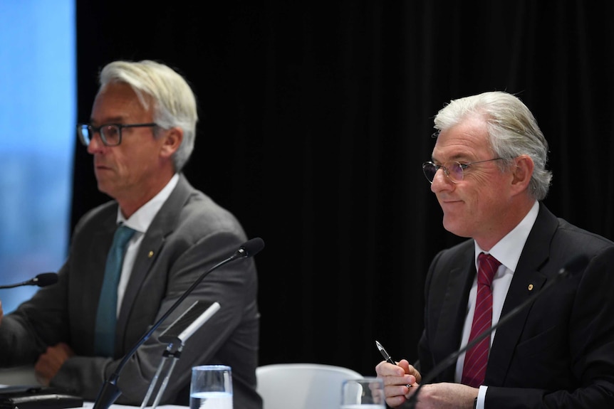 David Gallop and Steven Lowy at the FFA annual general meeting.