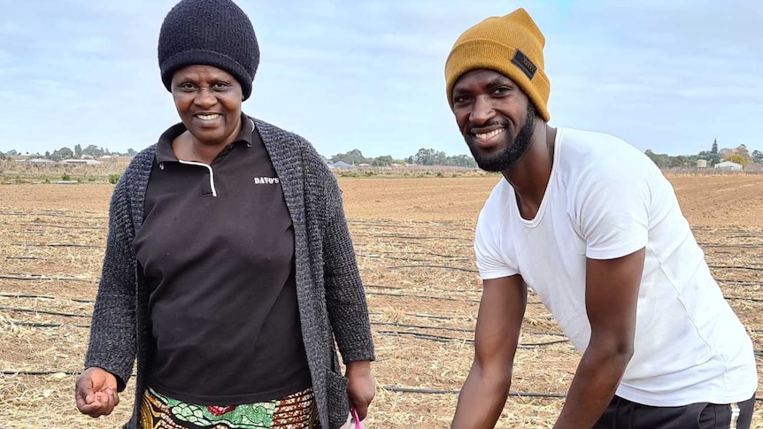 Mother and son work together