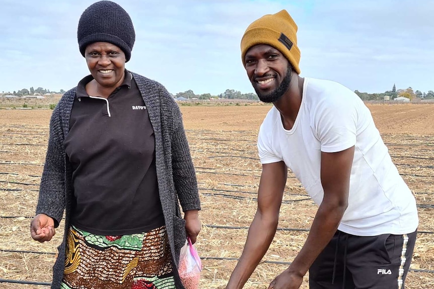 Mother and son work together