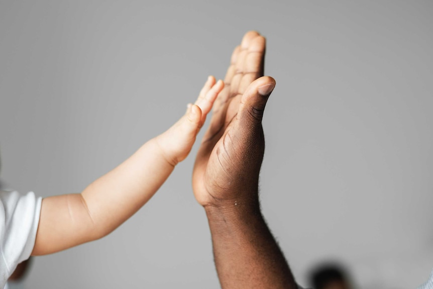 A small child's hand and an adult hand high fiving