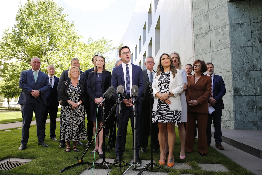 The federal National Party stands at a press conference at Parliament House