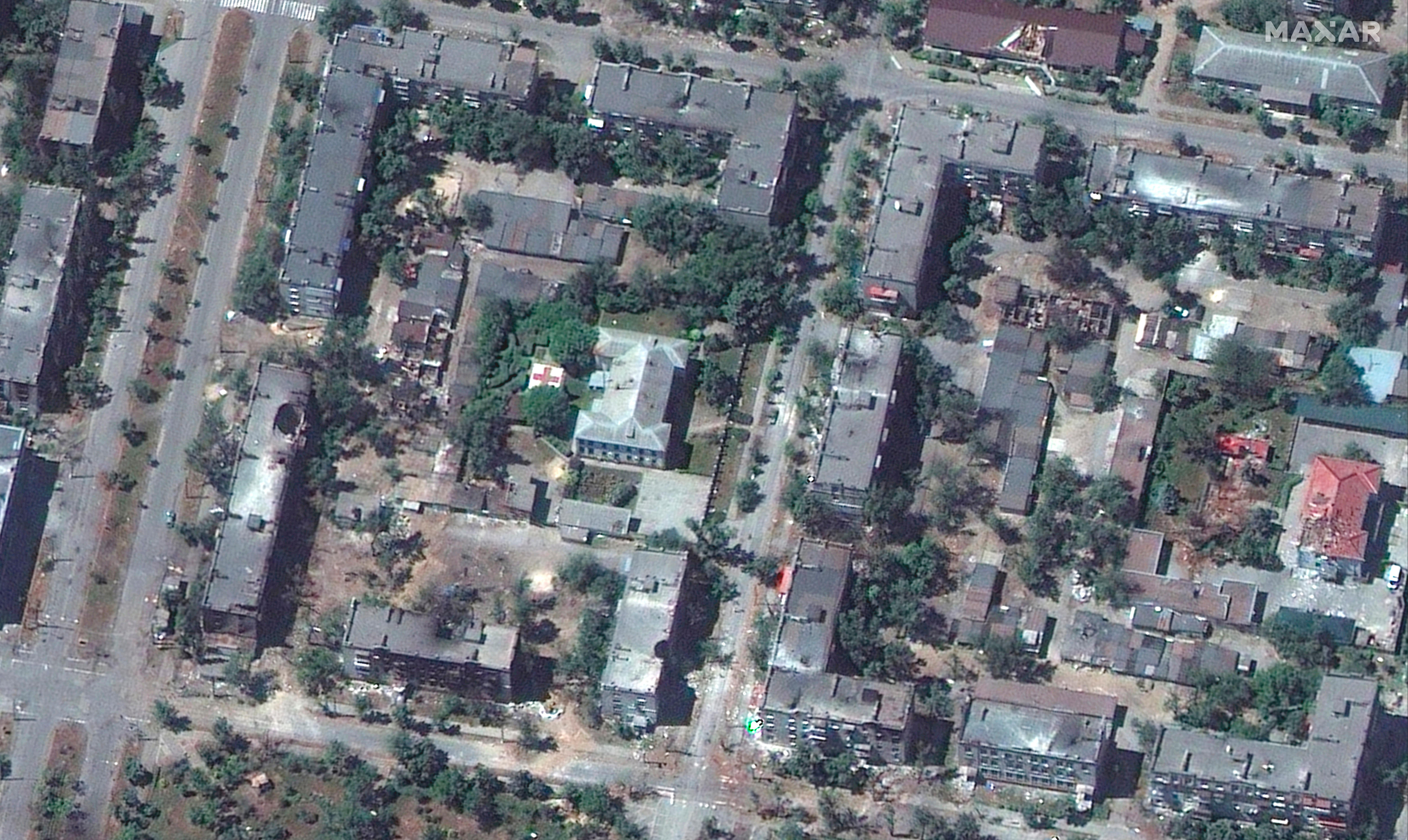 A satellite image of destruction in Sievierodonetsk.
