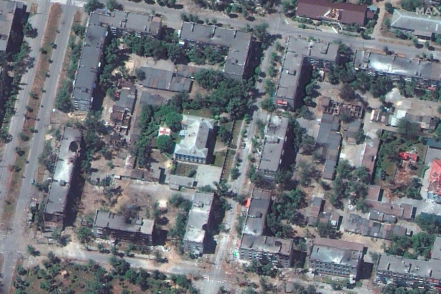 A satellite image of destruction in Sievierodonetsk.