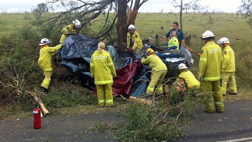 The car hit a tree as it was rounding a bend near Kilcoy.