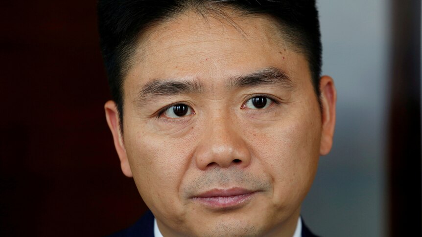 Close up of the face of Chinese billionaire businessman Richard Liu.
