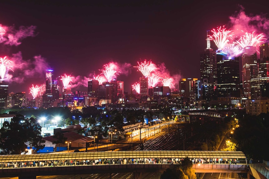 Fireworks shoot off buildings in Melbourne