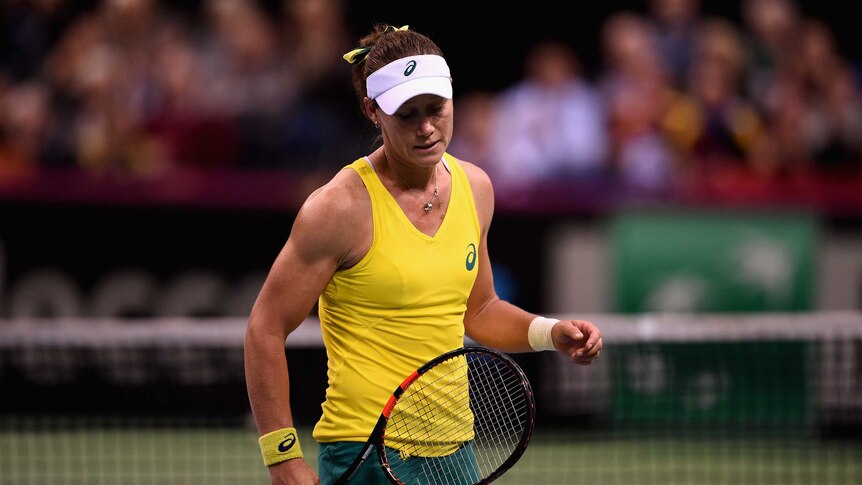 Stosur looks on during Fed Cup defeat