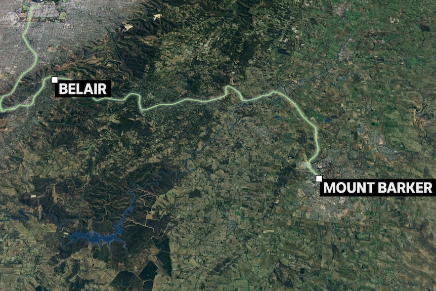 A graphic showing the Belair line extended to Mount Barker.