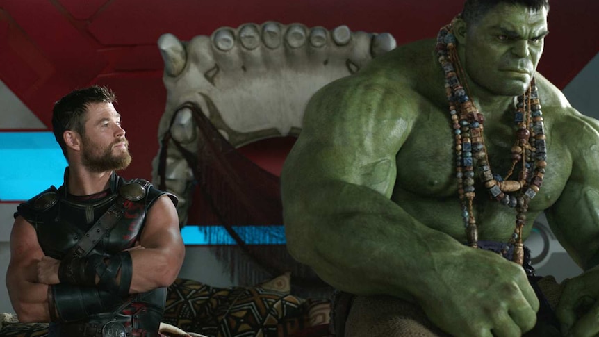 Thor looks across to the Hulk