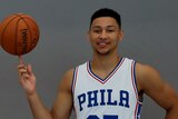 Ben Simmons poses for a photo in Philadelphia gear