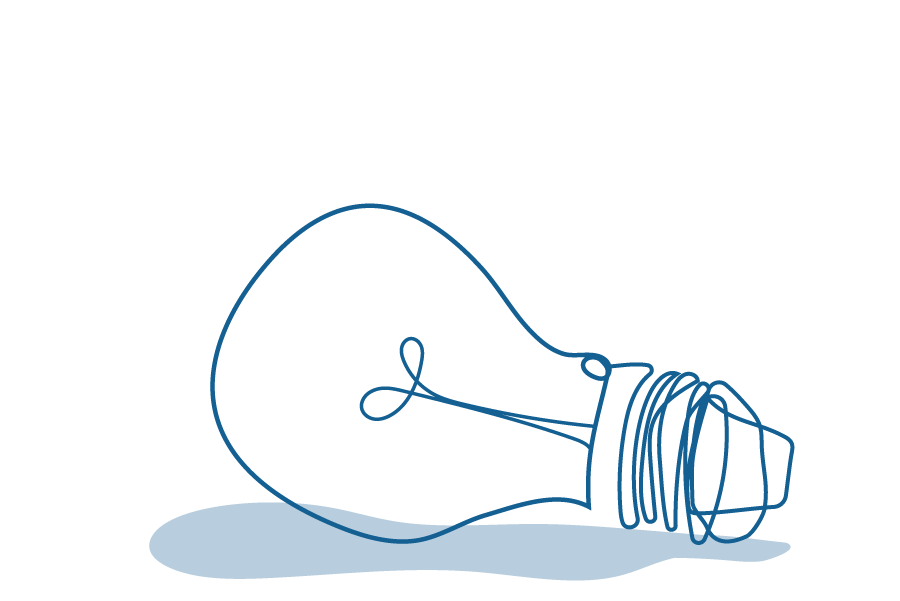 An illustration of a lightbulb laying on its side.