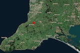 A map of SA's Fleurieu Peninsula with a red dot marking an earthquake.
