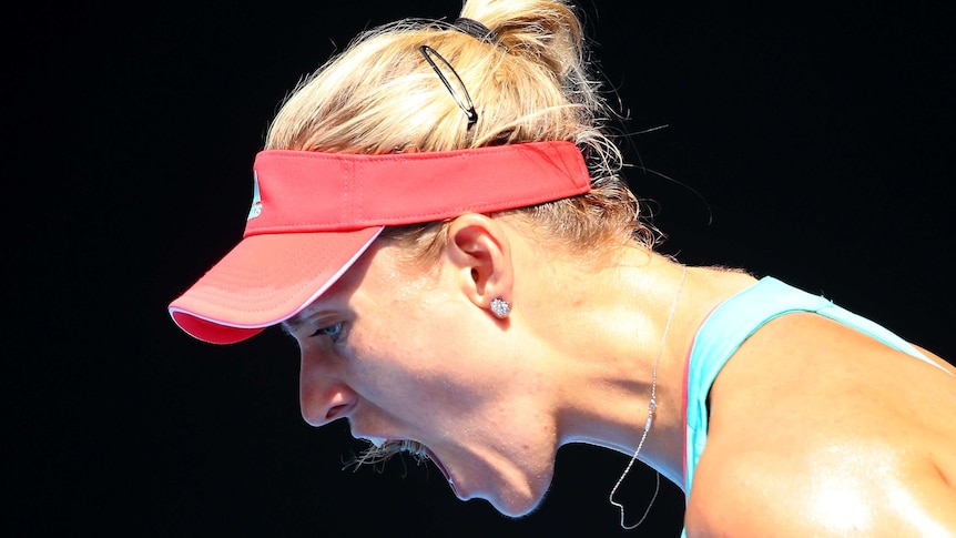 Down to two ... Angelique Kerber during her semi-final victory over Johanna Konta