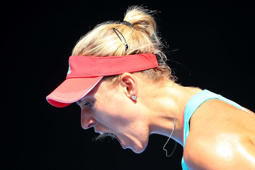 Down to two ... Angelique Kerber during her semi-final victory over Johanna Konta