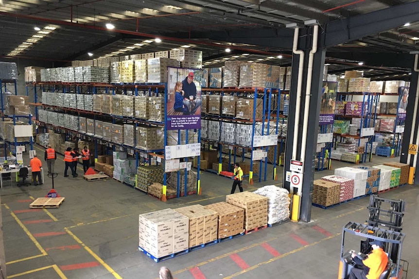 The main packing and sorting floor at Foodbank in Victoria.