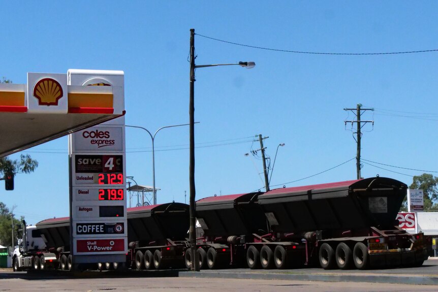 petrol station with road train