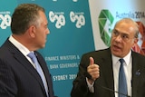 Joe Hockey and Angel Gurria on day one of the G20 summit in Sydney, Feb 21, 2014