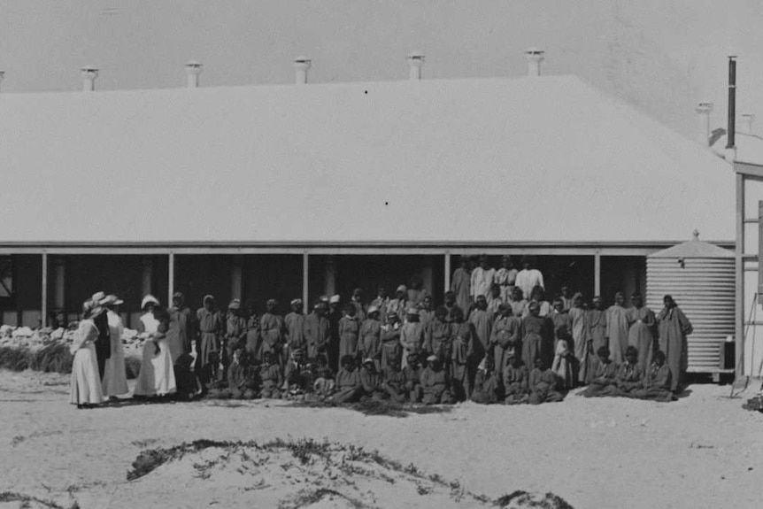 Female patients outside the lock hospital on Dorre Island, off the WA coast