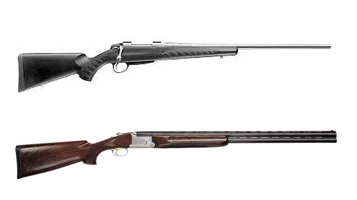 Two weapons which are missing, similar to this Sako rifle (top) and Franchi 12-gauge shotgun.