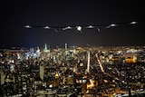 Solar Impulse approaching New York City for landing at Kennedy International Airport