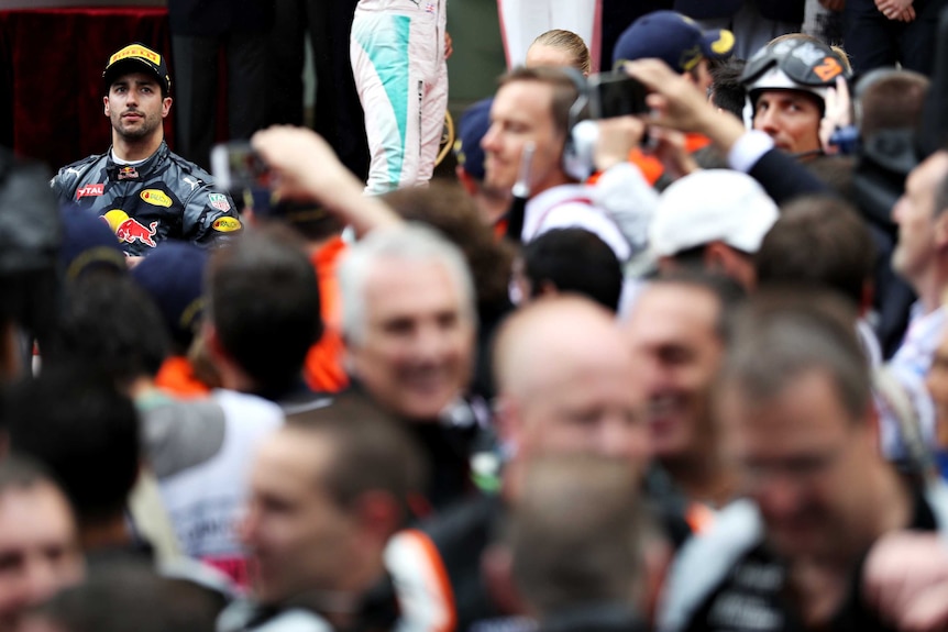 Daniel Ricciardo looks on after finishing second in Monaco