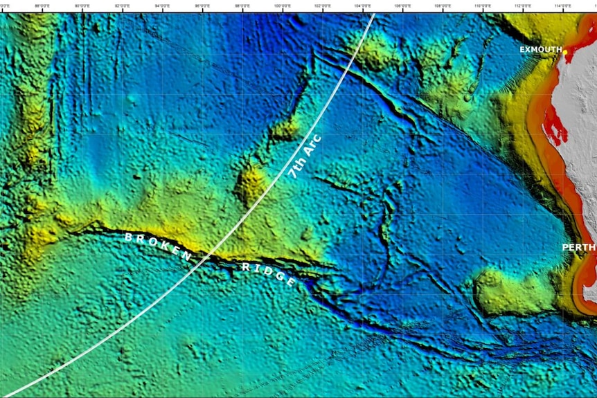 Map of 7th arc in southern Indian Ocean off Perth, showing seventh arc