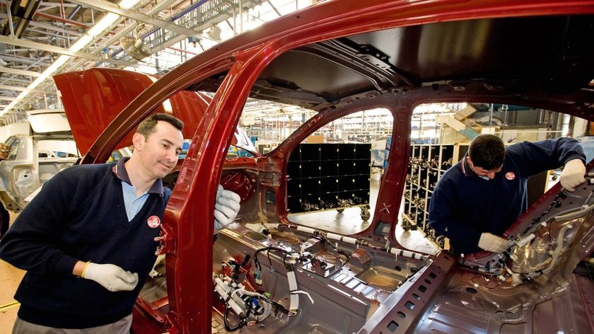 The production line of GM Holden's seven millionth vehicle in Australia on August 18, 2008