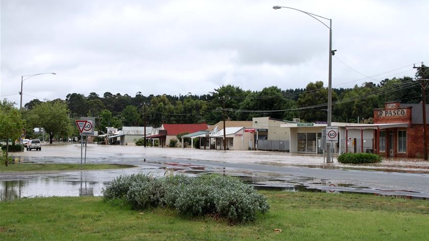 Creswick's main street inundated by flood water in 2011.