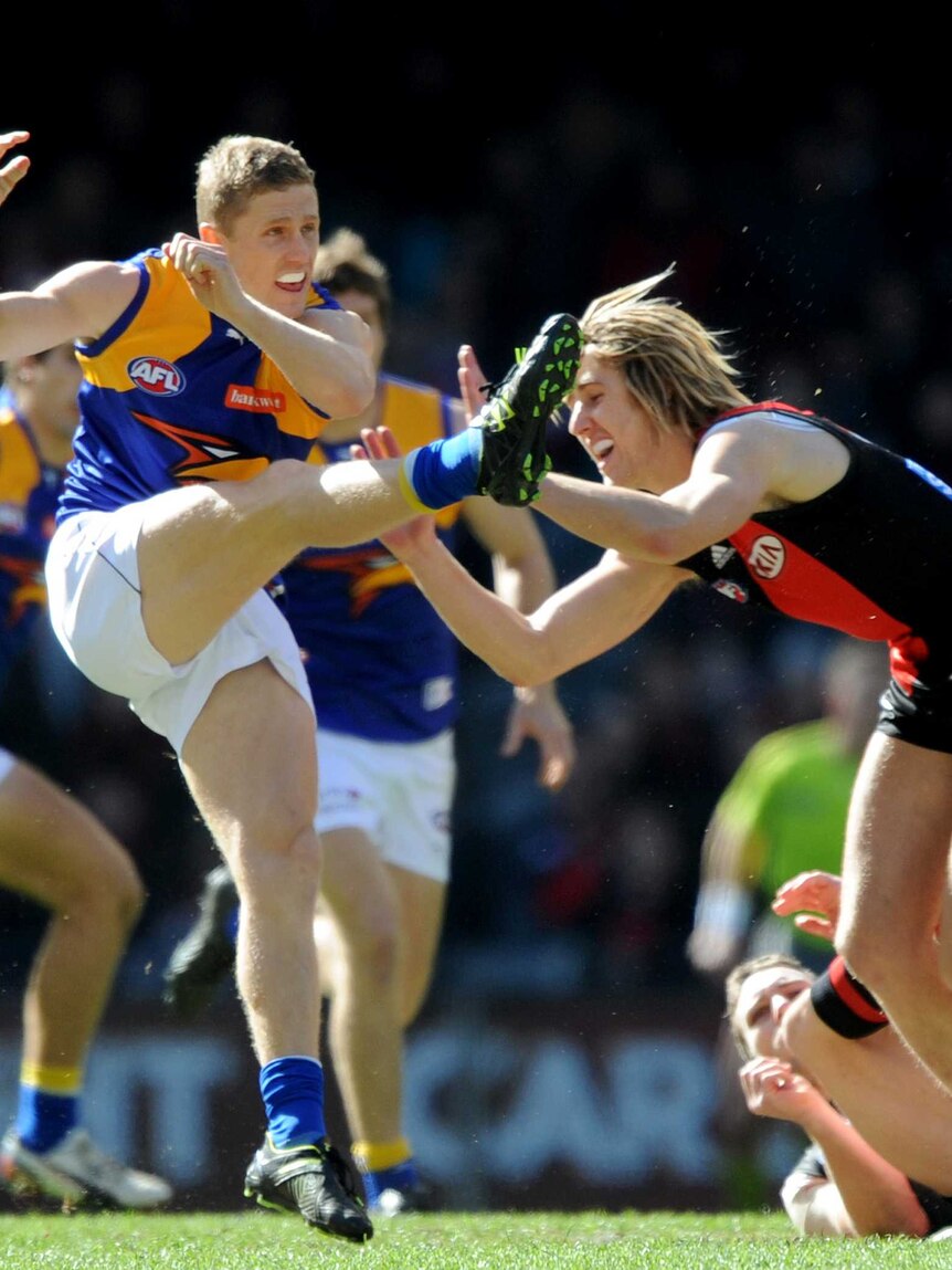 Bombers and Eagles contest the ball at Docklands