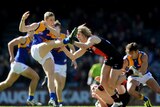 Bombers and Eagles contest the ball at Docklands