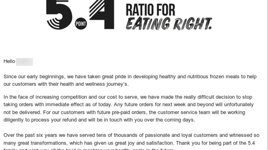 The email sent out to customers last week telling them that their food won't be delivered