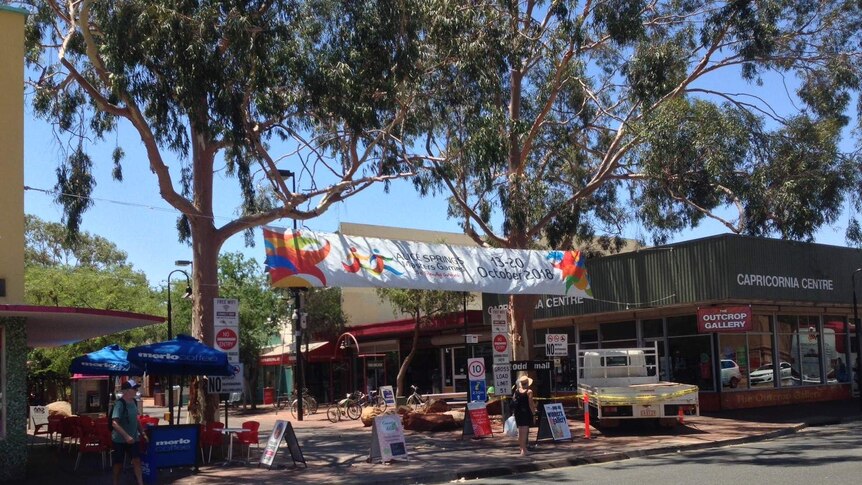 Alice Springs Masters Games 2018 banner flies above the southern end of the Todd Mall