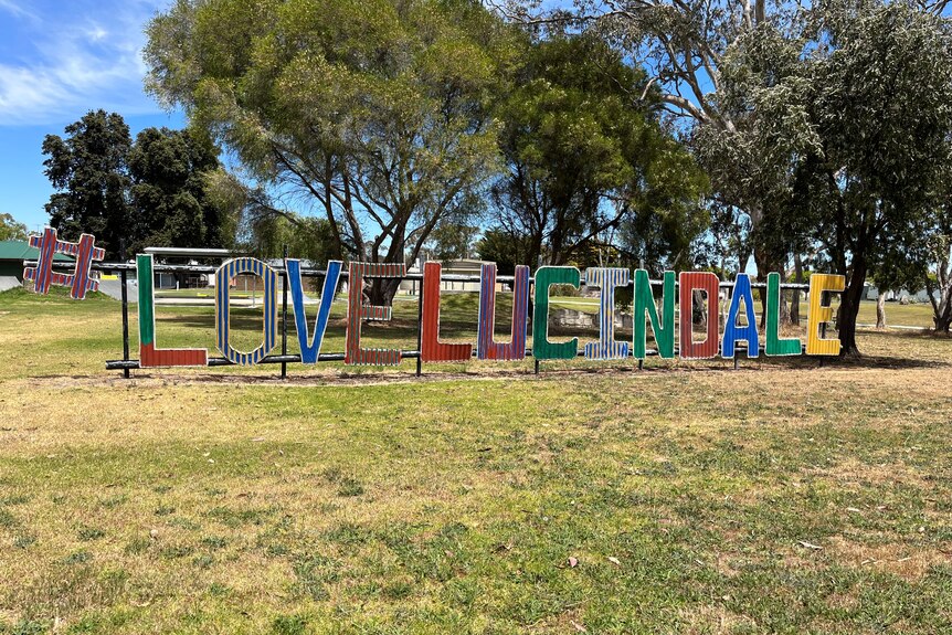 A sign saying # LOVE LUCINDALE in a park