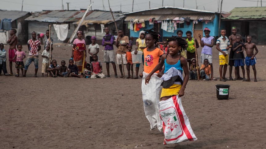 Sack races at Christmas party in Liberia
