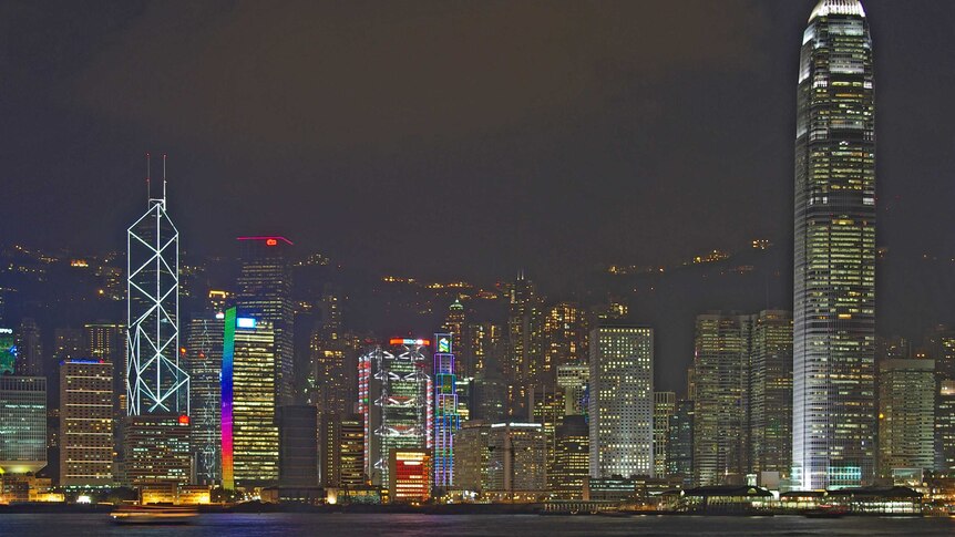 Hong Kong light show over Victoria Harbour, 2008.