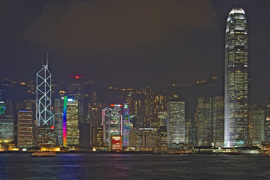 Hong Kong light show over Victoria Harbour, 2008.