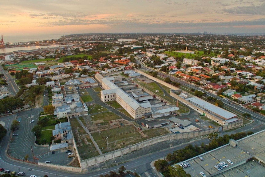 Fremantle from above, a drone shot showing the port and all the way to the CBD.