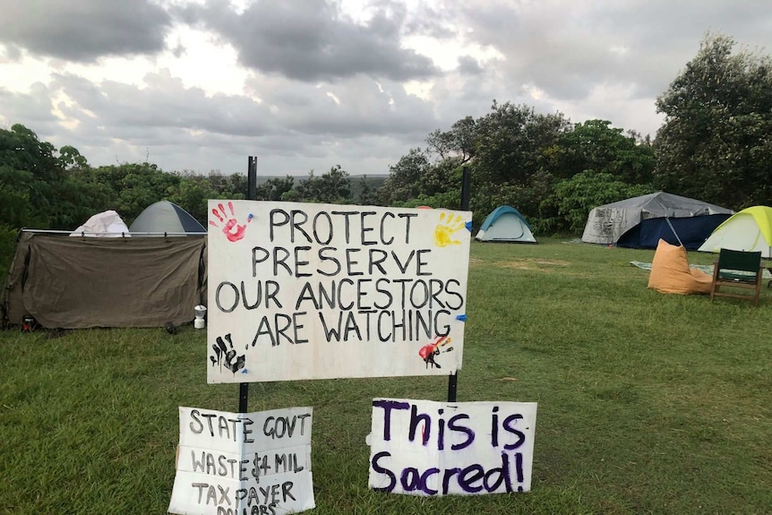 Tents and signs erected at Point Lookout.