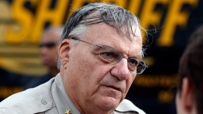 Maricopa County Sheriff Joe Arpaio talks with the media.