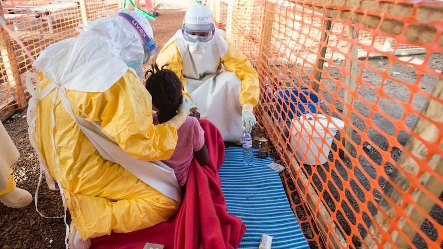Medical staff working at an Ebola treatment centre