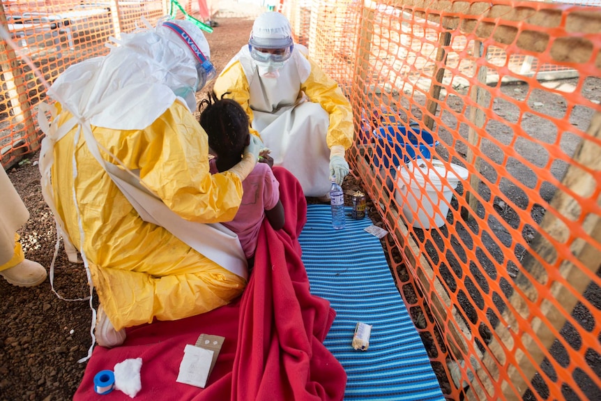 Medical staff working at an Ebola treatment centre