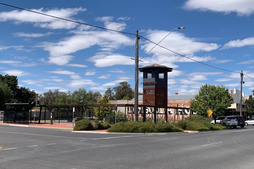 A park built on the site of the old Dimboola Hotel, which includes the pub's tower.