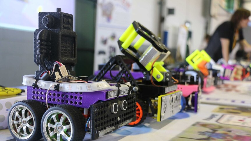 Custom built robots made with 3D-printed materials